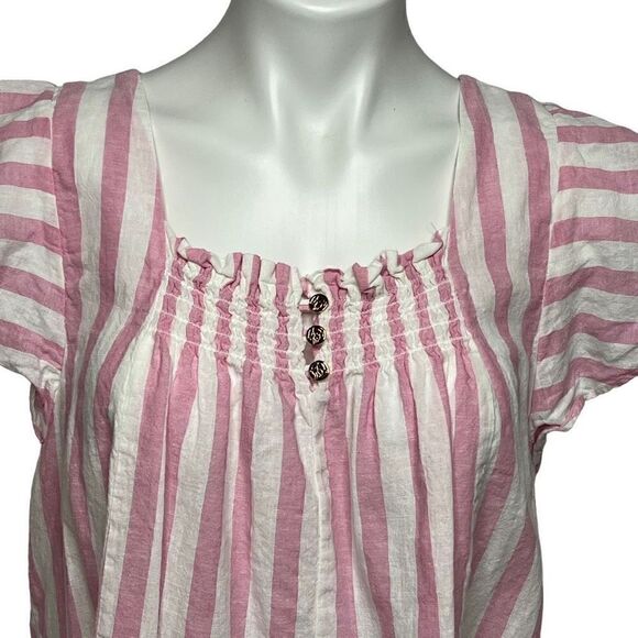 Draper James RSVP pink and white striped flutter sleeve smock top size M - Picture 4 of 14